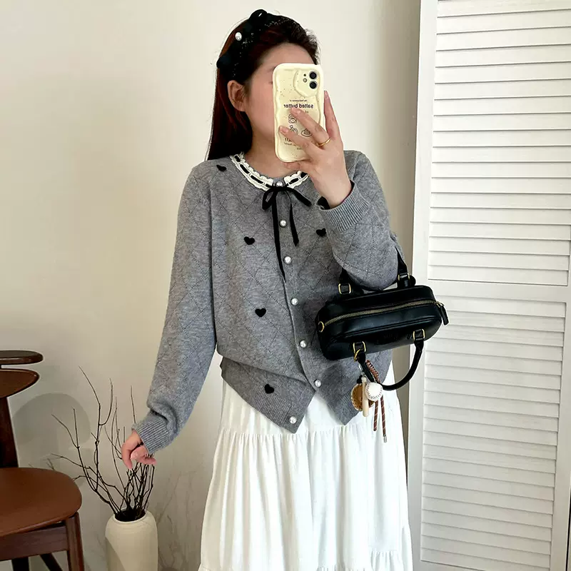 大码女装减龄甜美毛衣外套女2025秋冬胖mm刺绣爱心针织开衫23396