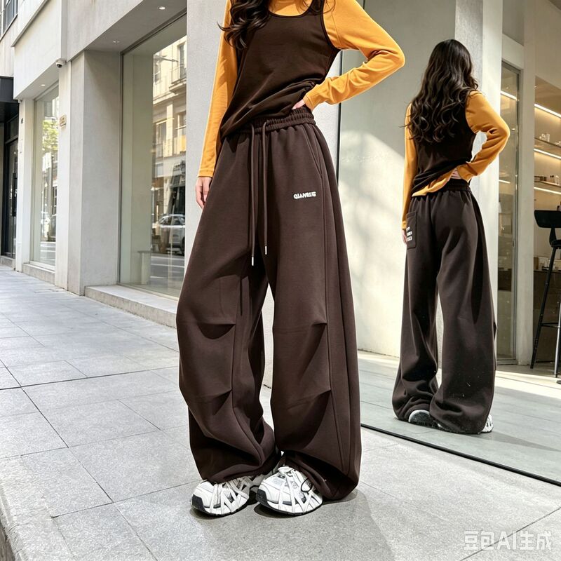 2026 Autumn New Collection: Women's High-Waisted Wide-Leg Curved-Edge Sweatpants - Fashionable, Versatile, Slimming, and Casual Work Pants