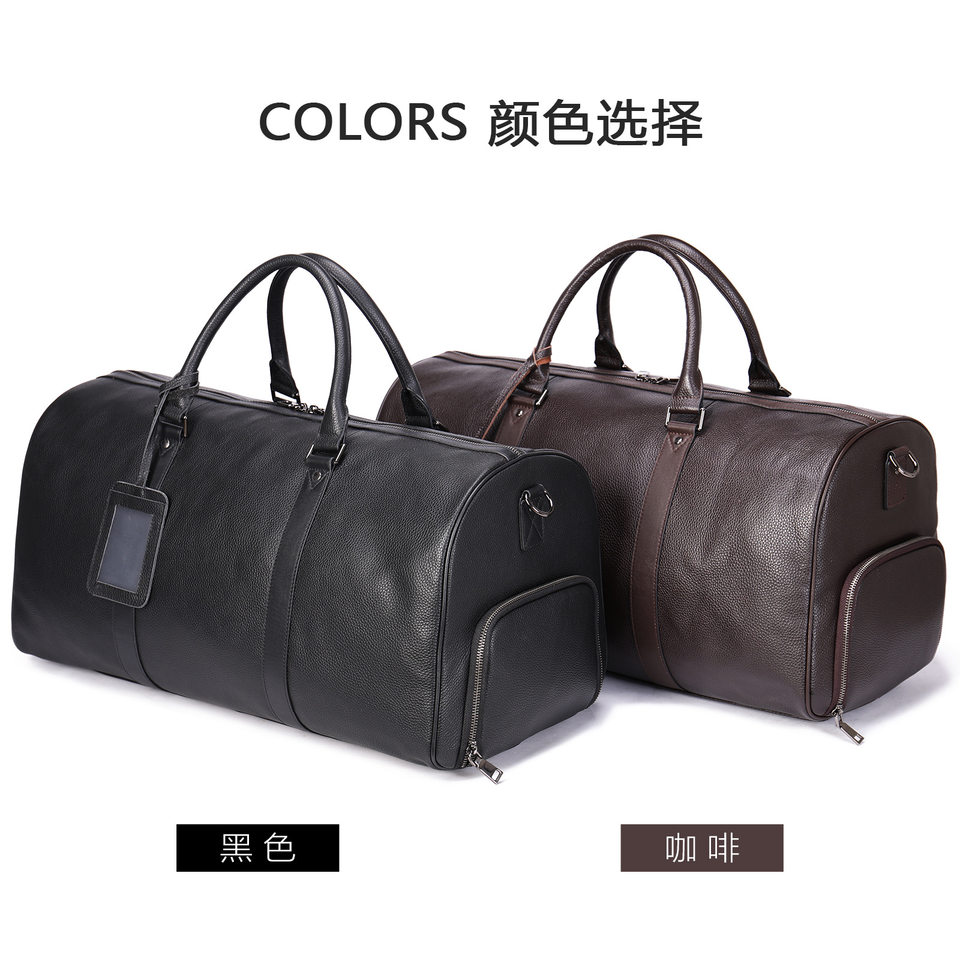Túi du lịch da bò thật cho nam dạng thùng tròn có ngăn giày, đeo chéo và xách tay, 55×25,5×27,5 cm — 8706 Cà phê (45cm), 4014 Đen (45cm), 4015 Đen (55cm), Cà phê