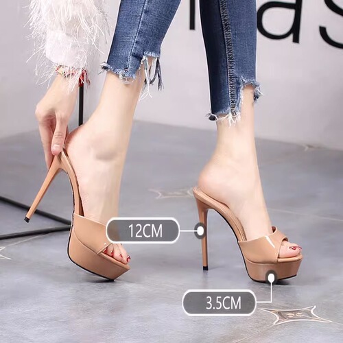 Shallow mouth fashionable outerwear high-heeled sandals  summer new sexy one-step-on sandals women waterproof platform versatile one-piece flip-flops