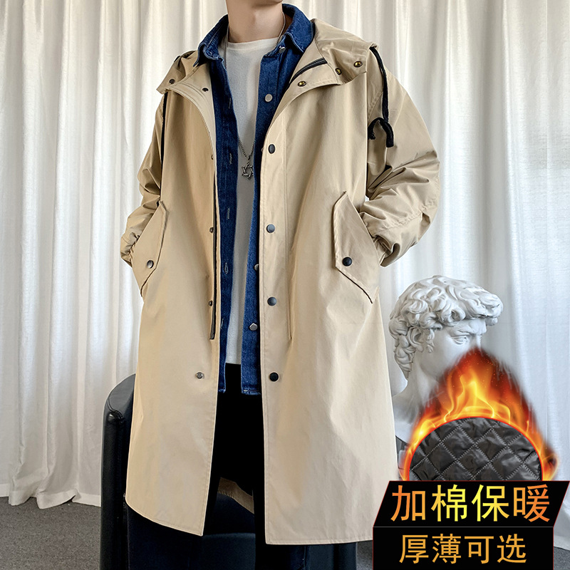 2021 Otoño e Invierno gabardina de hombre abrigo de algodón acolchado para hombre Abrigo acolchado de algodón Comercio exterior transfronterizo gabardina de color sólido cálido con capucha larga para hombre image 4