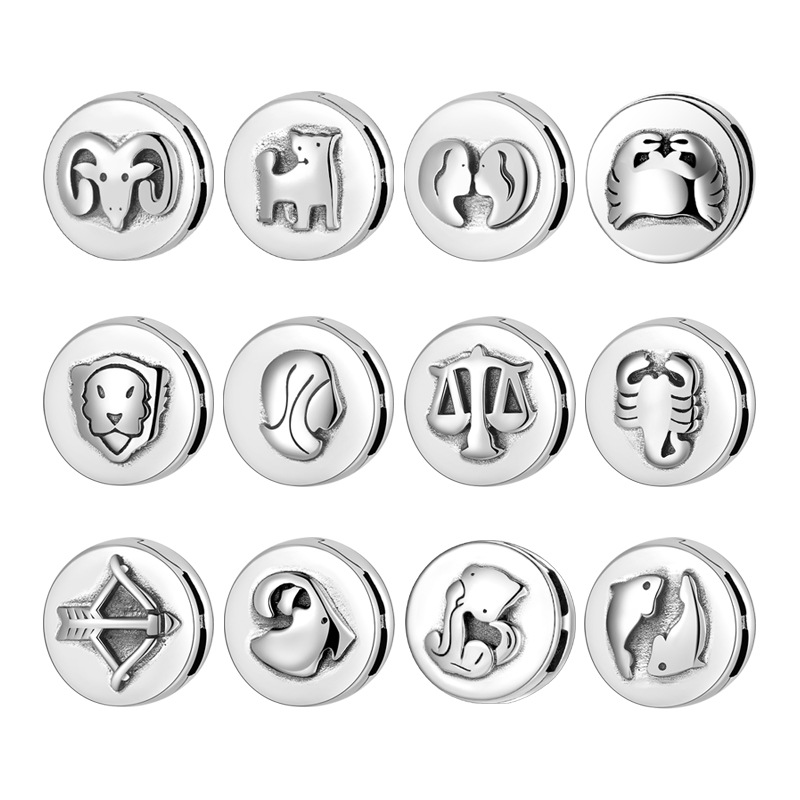 MAGIC CHARMS十二星座夹珠子S925纯银素银氧化女式手表链diy配件