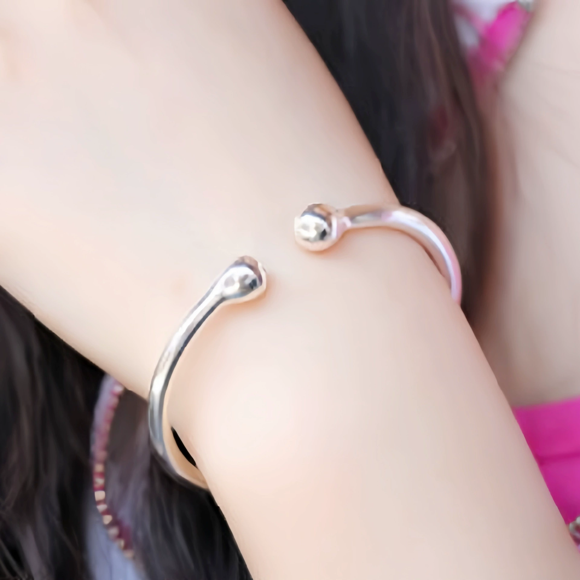 Beaded bracelet, silver, Chinese-style simple elegant design, 8 cm