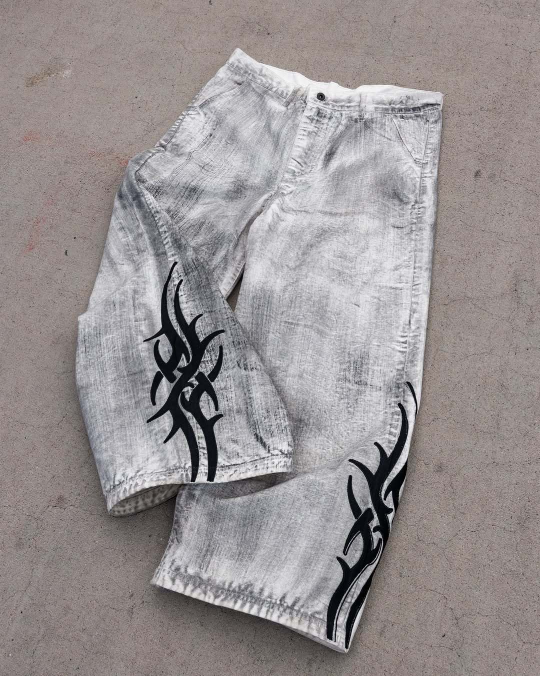 Men's Y2K Printed Jeans Cross Border European American Style mid Waist Straight Leg Pants Trendy Casual Cotton with Slight Stretch_mkmklike.com