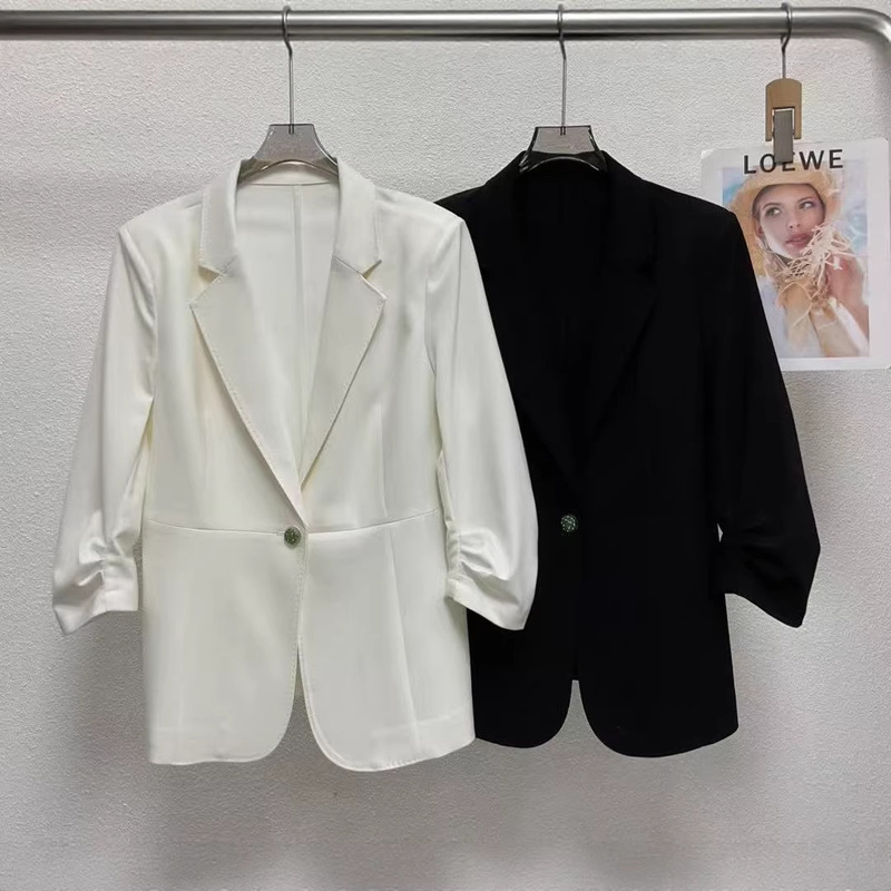 The Fit Is so Good That It's Truly Stunning. a Stylish One-Button, Three-Quarter Sleeve Blazer for Women, Perfect for Commuting. New Summer Style, Slim-Fit and Flattering The Fit Is so Good That It's Truly Stunning. a Stylish One-Button, Three-Quarter Sleeve Blazer for Women, Perfect for Commuting. New Summer Style, Slim-Fit and Flattering