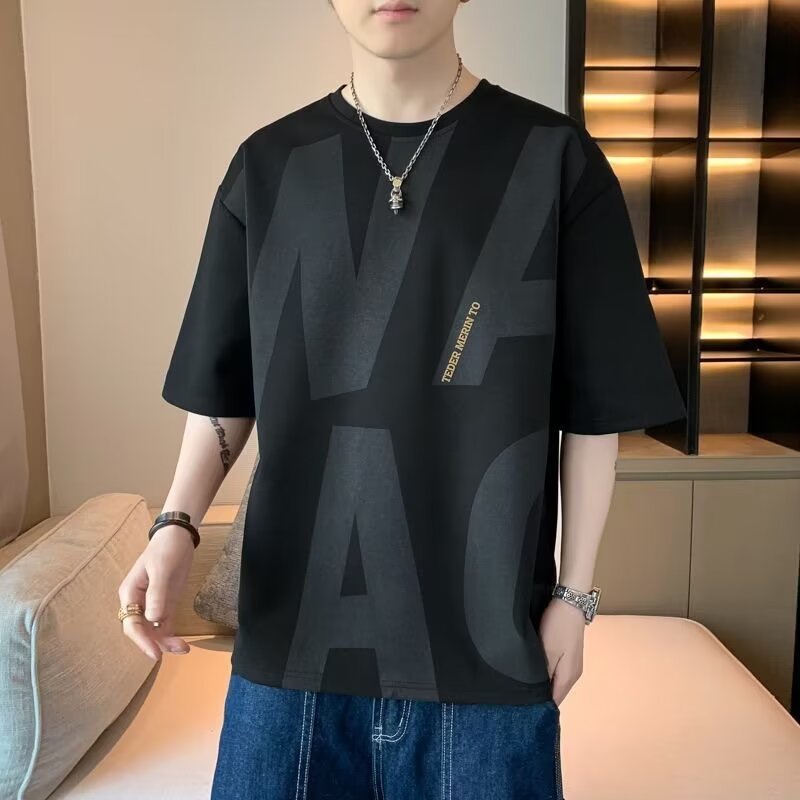 Camiseta de manga corta para hombres verano 2023 nueva media manga ins marca de moda camiseta de seda de hielo ropa suelta ropa de hombre