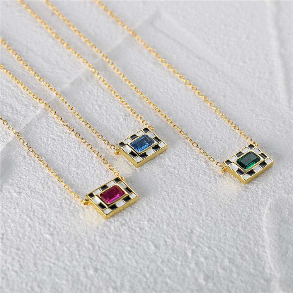 INS Style Geometric Sterling Silver Enamel Plating Zircon Pendant Necklace 1 Piece