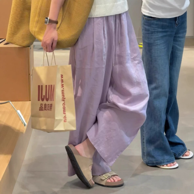 Drapey Linen Pants 2026 New Thin Purple Cotton-Linen Wide-Leg Pants Plus Size Slimming Ramie Casual Pants