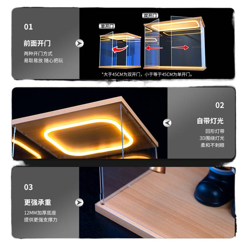 亚克力回型灯可开门展示盒乐高手办盲盒高达模型收纳防尘罩多尺寸|undefined