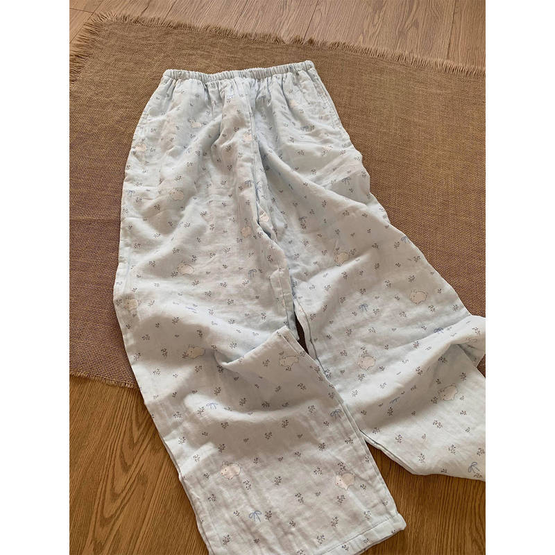 蓝色小清新甜美碎花小兔睡衣女秋季新款亲肤舒适长袖家居服套装|undefined