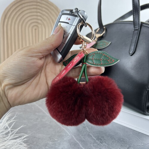 Giant Nutria Fur Cherry Car Keychain Ornament Plush Cute Bag Accessory Trendy New Fur Craft