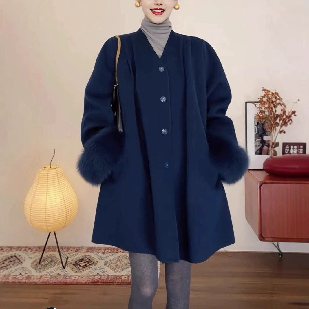 2024 Осень и зима [Если период] Высокие шерстяные пальто женские зимние лисьи волосы дизайн двухсторонние шерстяные пальто женские