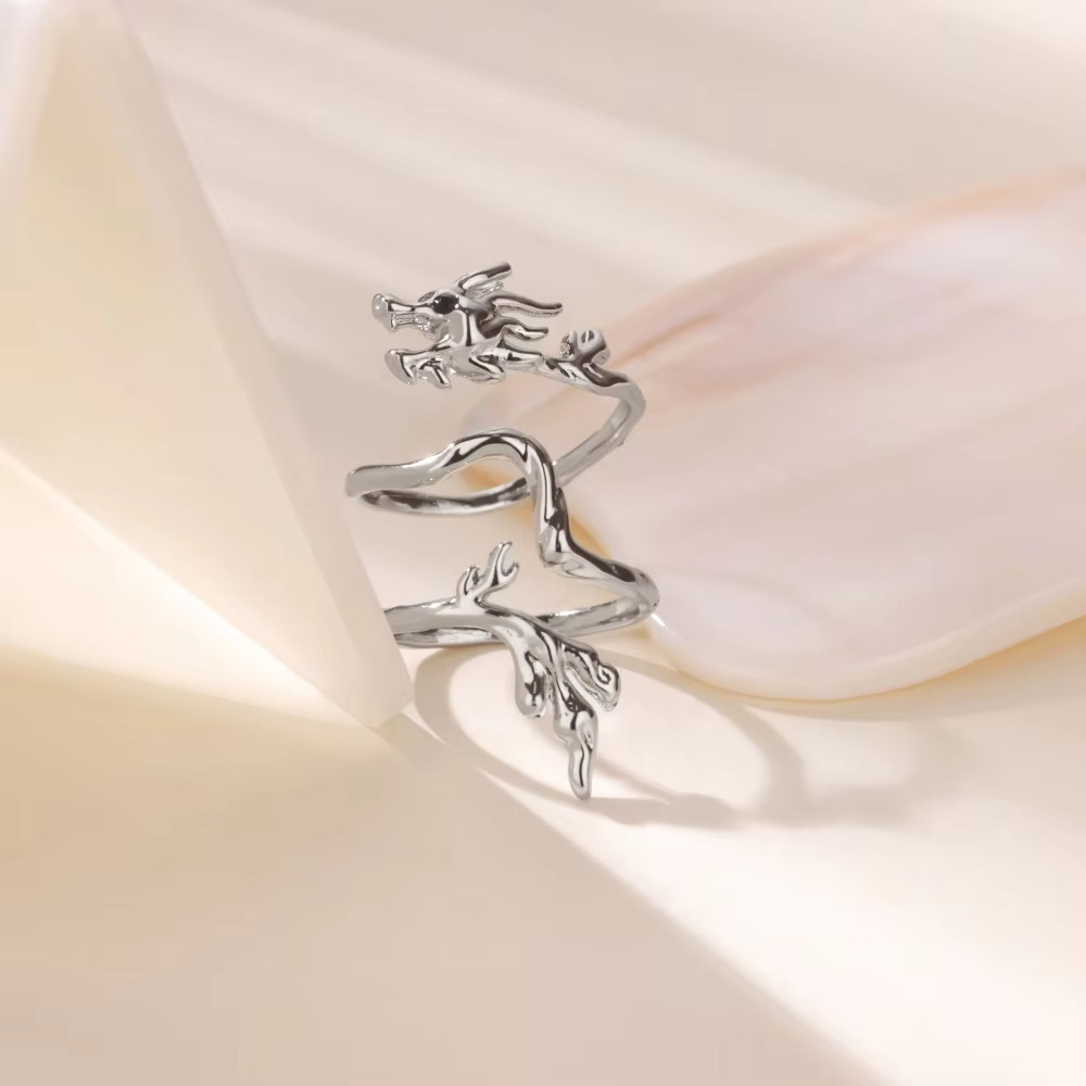 Geometric, Butterfly, Dragon Pattern Wholesale Jewelry IG Style Geometric Butterfly Dragon Copper Asymmetrical Enamel Open Rings