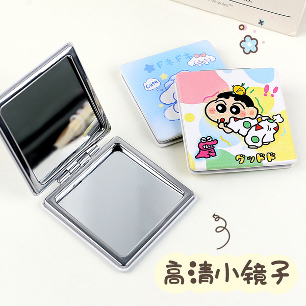 Small handheld folding square cartoon double-sided mirror