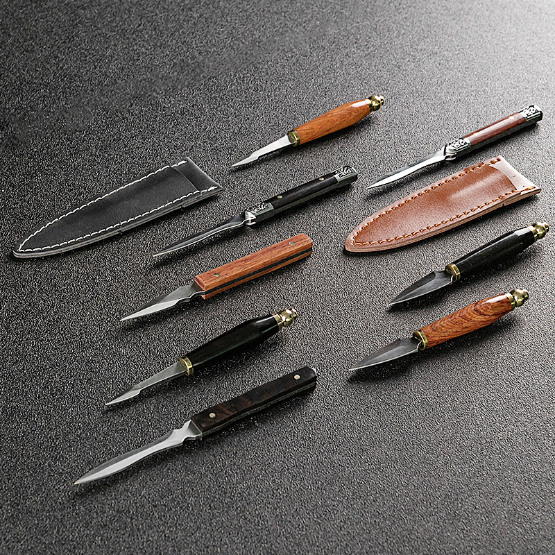 Piel de vaca imitación Damasco asta cuchillo de té patrón de palanca de té aguja de té de acero té negro Pu'er aguja de té Kung Fu ceremonia del té Accesorios