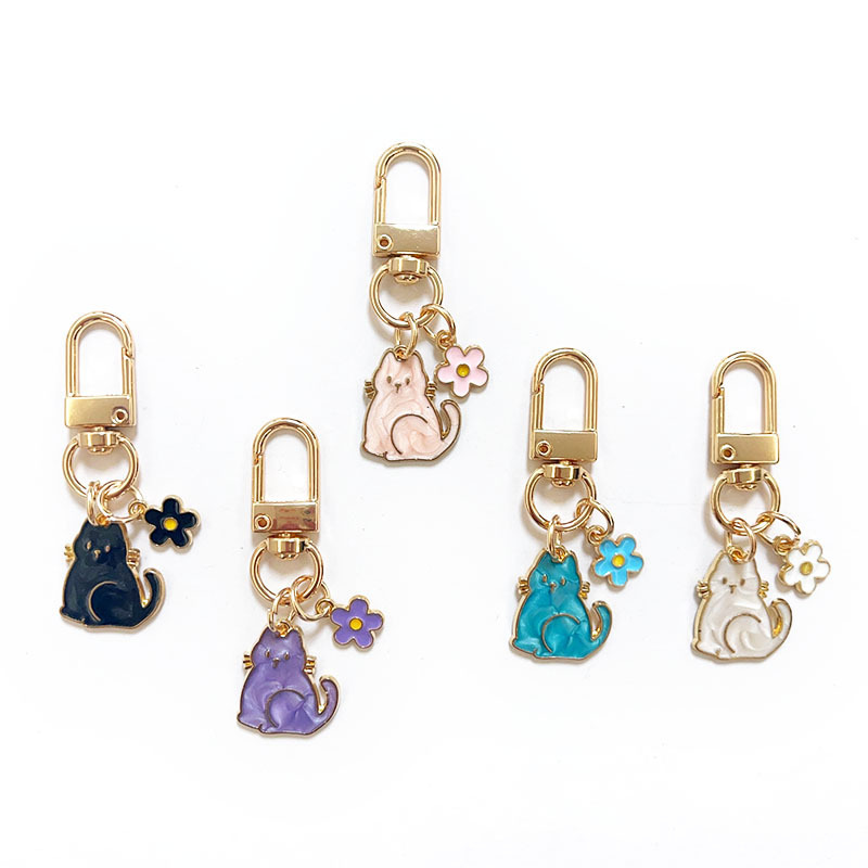 Cross-border Cartoon Shell Pearlescent Color Kitten Keychain Pendant Mini Flower Zipper Bag Hanging Jewelry