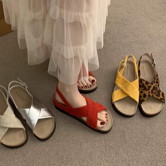 2025 Summer New Arrival Cross Strap Platform Bucken Sandals and Slippers Comfortable All-Match Flat Simple Rear Empty Sandals for Women
