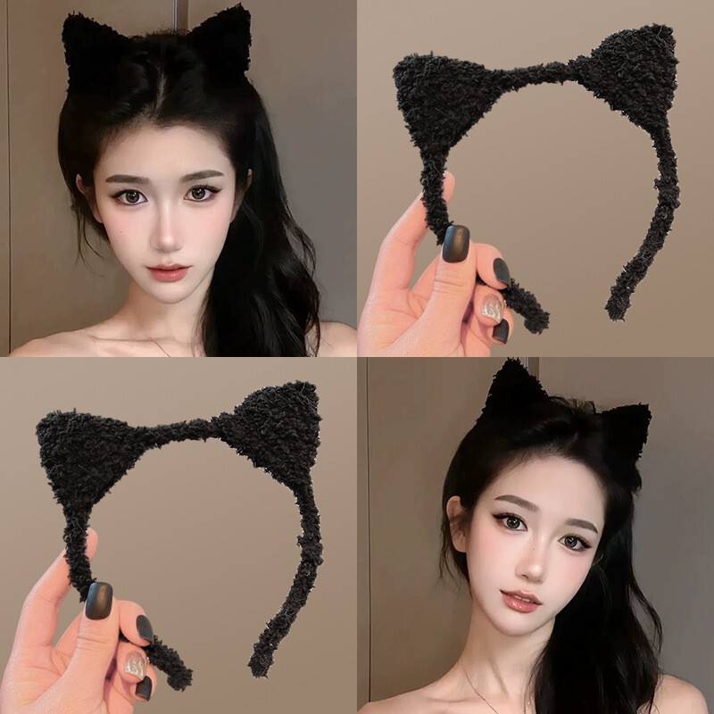 Cute Plush Cat Ear Face Washing Headband for Women, Winter Headband, 2025 New Style, Non-Tightening Hair Clip Headwear