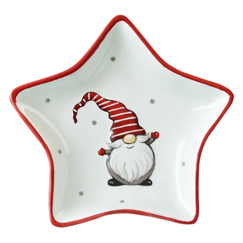 Nordic Santa Claus Placa de cerámica creativa de cinco estrellas Placa de vajilla en relieve plato de merienda