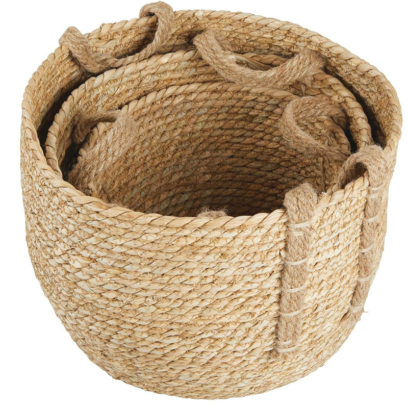 Amazon Hot Sale Cesta de almacenamiento de tejido de paja Cesta de almacenamiento de tejido Cesta de almacenamiento de cestas de tejido de caña Cesta de almacenamiento de basura