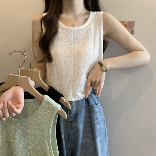 Summer  new Korean style versatile slim short sleeveless inner and outer wear student tops knitted vest for women trendy