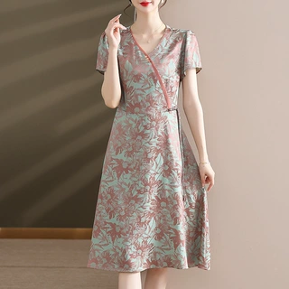 中国风妈妈夏装连衣裙短袖洋气中老年女装夏季新款旗袍裙显瘦裙子