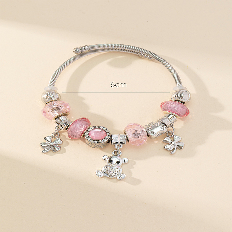 Pulsera Panjia Dora DIY cuentas de aleación de diamante de hoja de oso amor colgante brazalete abierto