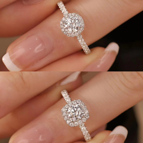 Kuaishou live broadcast supply classic round square package 1 carat eight hearts and eight arrows zircon ring
