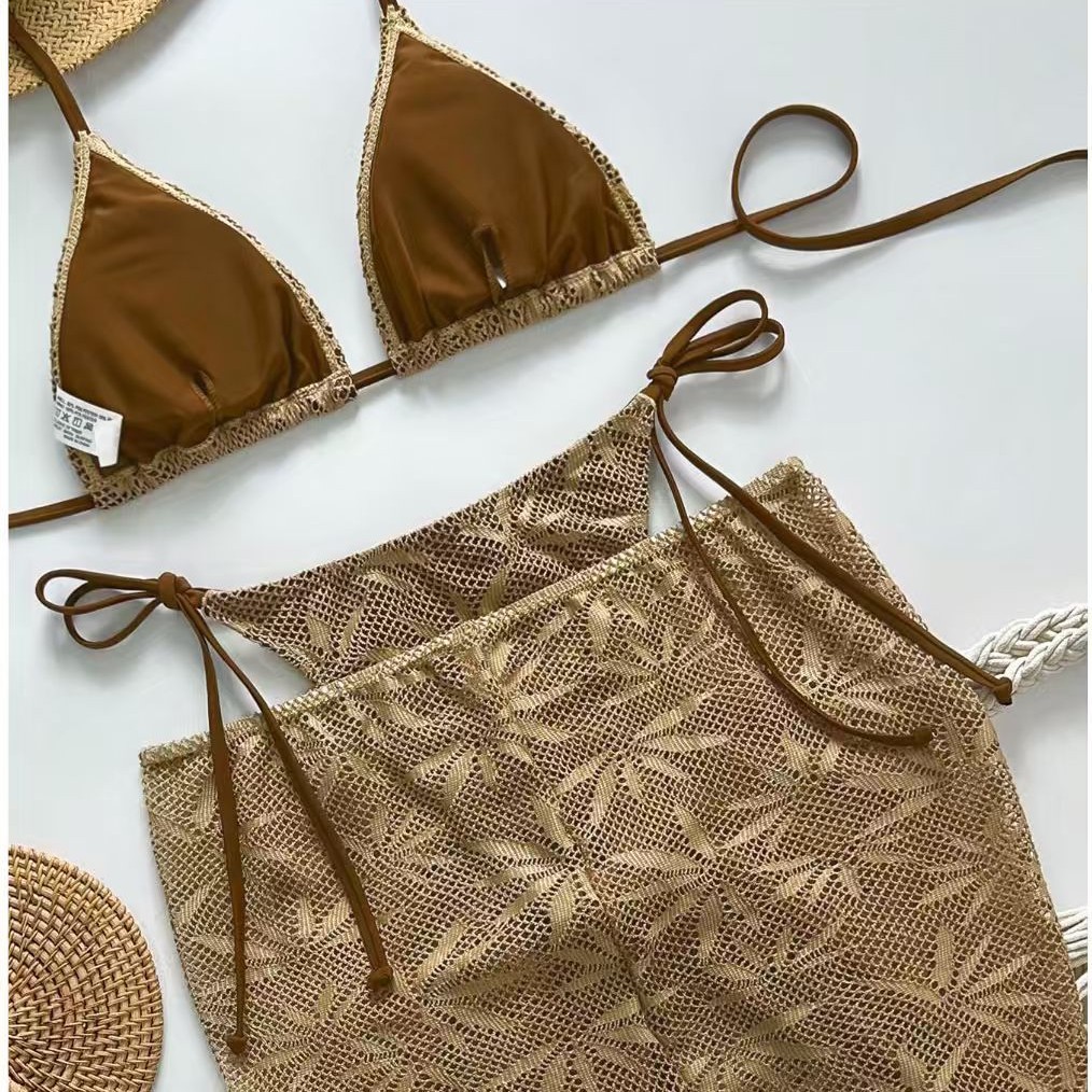 Dameskleding Damesstijl Driedelige bikini Halterbadpak voor vakantie Strand Klaar voor strand en zwembad_voghion.com
