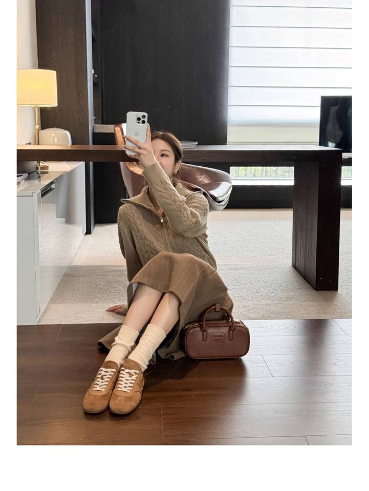 Giày sneaker nữ da thật cổ thấp dáng cổ điển buộc dây phối màu — Bạc, màu nâu, màu xanh lá cây, màu đỏ chi tiết 19