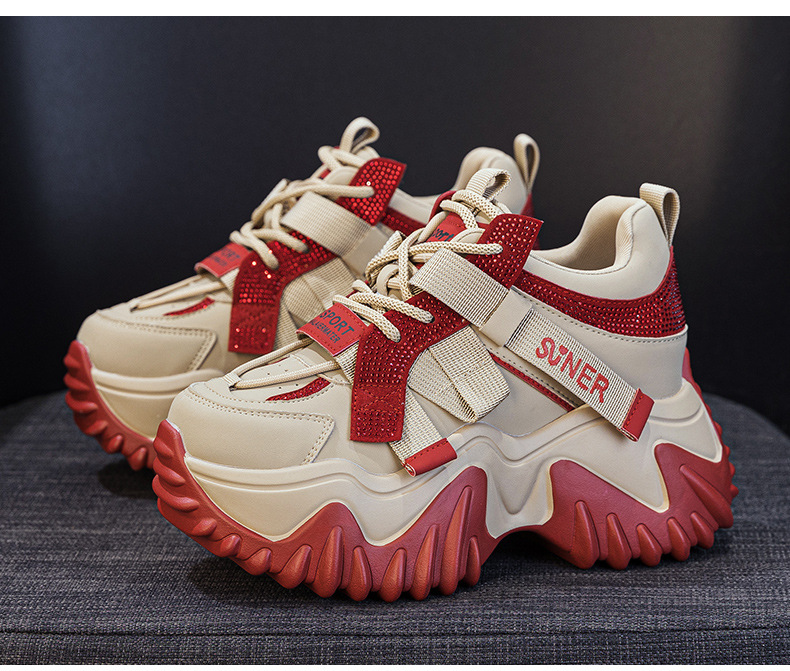 Giày sneaker nữ chunky đế dày phong cách retro, tăng chiều cao — Xám lông cừu 5013-1, Be lông cừu 5013-1, Be một lớp 5013, Đỏ lông cừu 5013-1 chi tiết 22