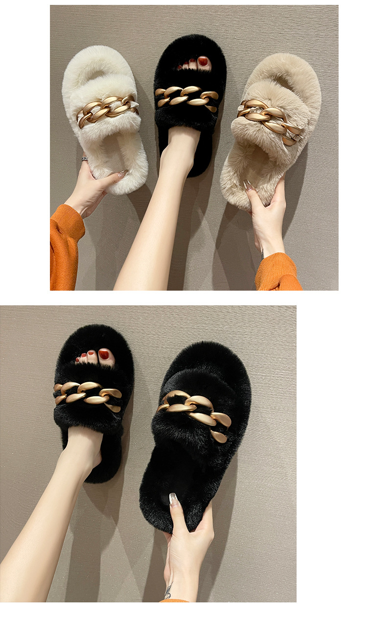 Gold Chain Flat-Bottomed Cotton Slippers NSCSX94861