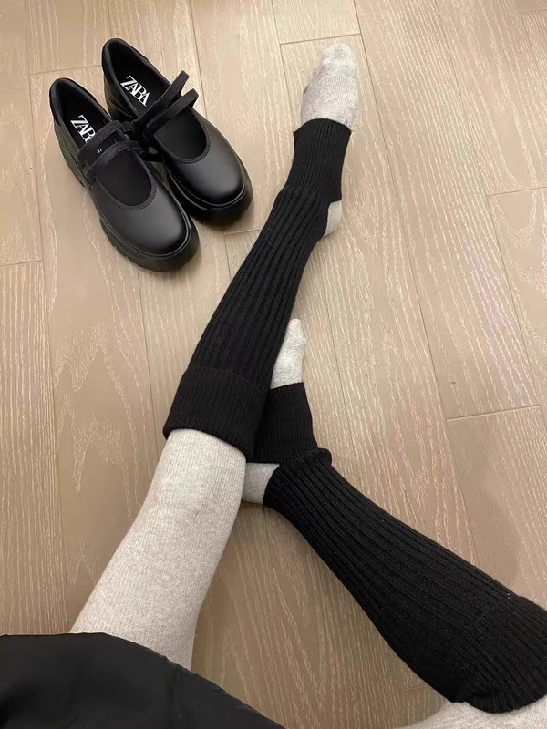 袜套女秋冬腿套保暖踩脚袜套y2k针织长筒堆堆袜灰色Jk加厚小腿袜|undefined