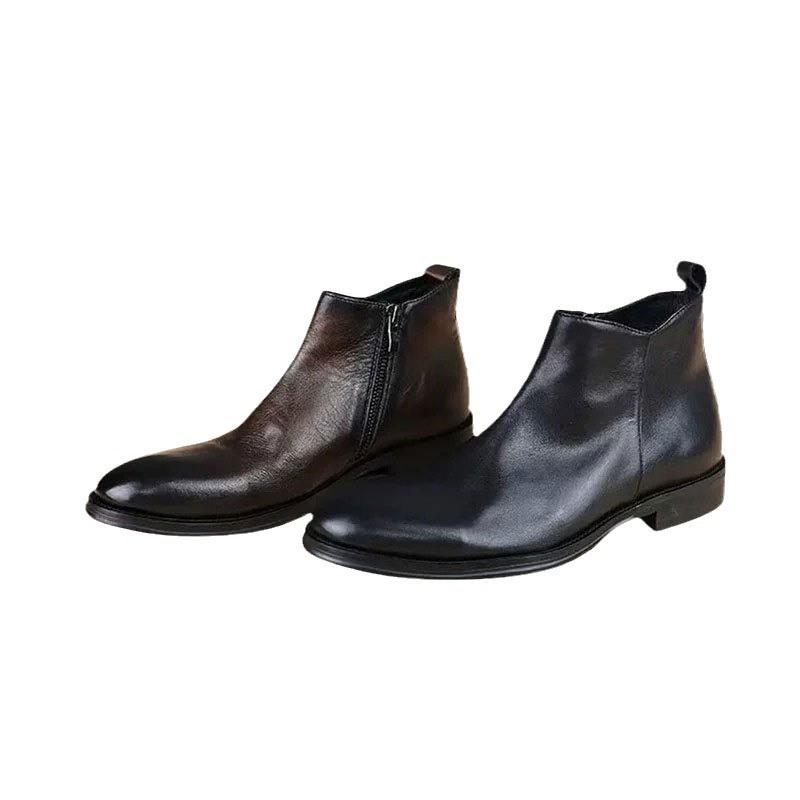 Scarpe in pelle casual da lavoro alte in pelle Stivali retrò neri Stivali alti alla moda tutto in uno da uomo britannici_voghion.com