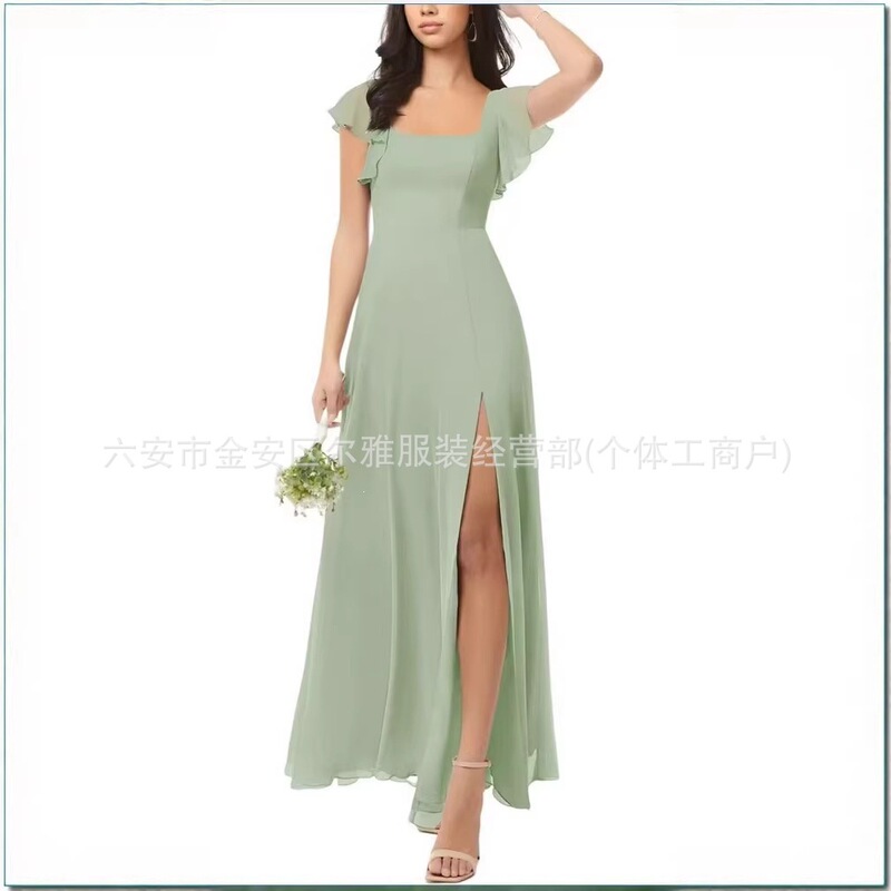 Amazon European and American Chiffon Bridesmaid Dress with Slit, Long Gown, Slimming Backless Tie-Up Evening Dress for Women Amazon European and American Chiffon Bridesmaid Dress with Slit, Long Gown, Slimming Backless Tie-Up Evening Dress for Women