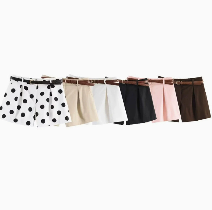Cross-Border European and American Fashion Aliexpress Hot-Selling High-Waisted Casual Shorts with Belt