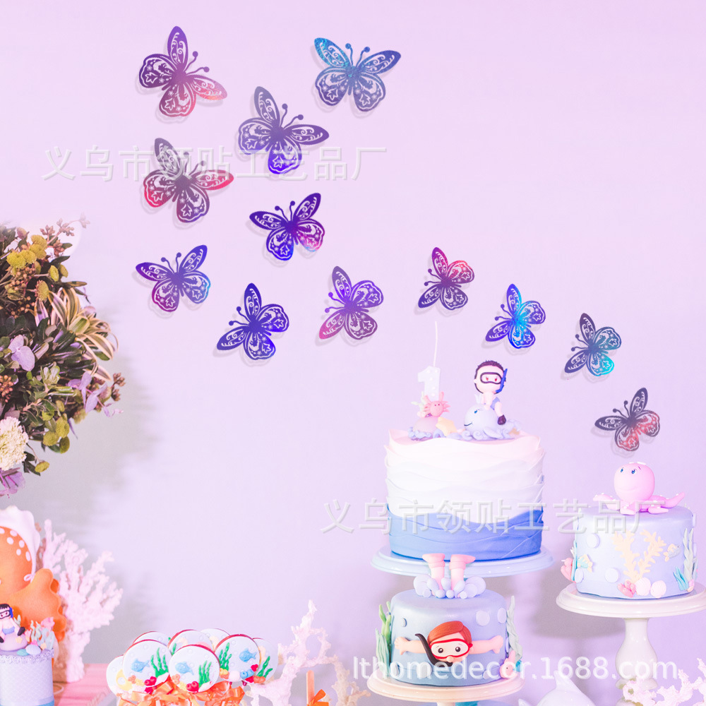 LTHD024 papel hueco mariposa tridimensional mariposa aniversario decoración decorativa decoración de fiesta de cumpleaños