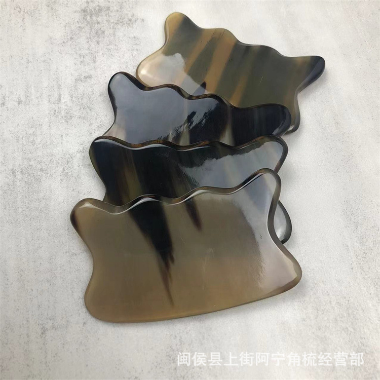 Horn Gua Sha Board Buffalo Horn Scraping Massage Tool Wavy Plate for Body Back Face Meridian Care 9.5cm details