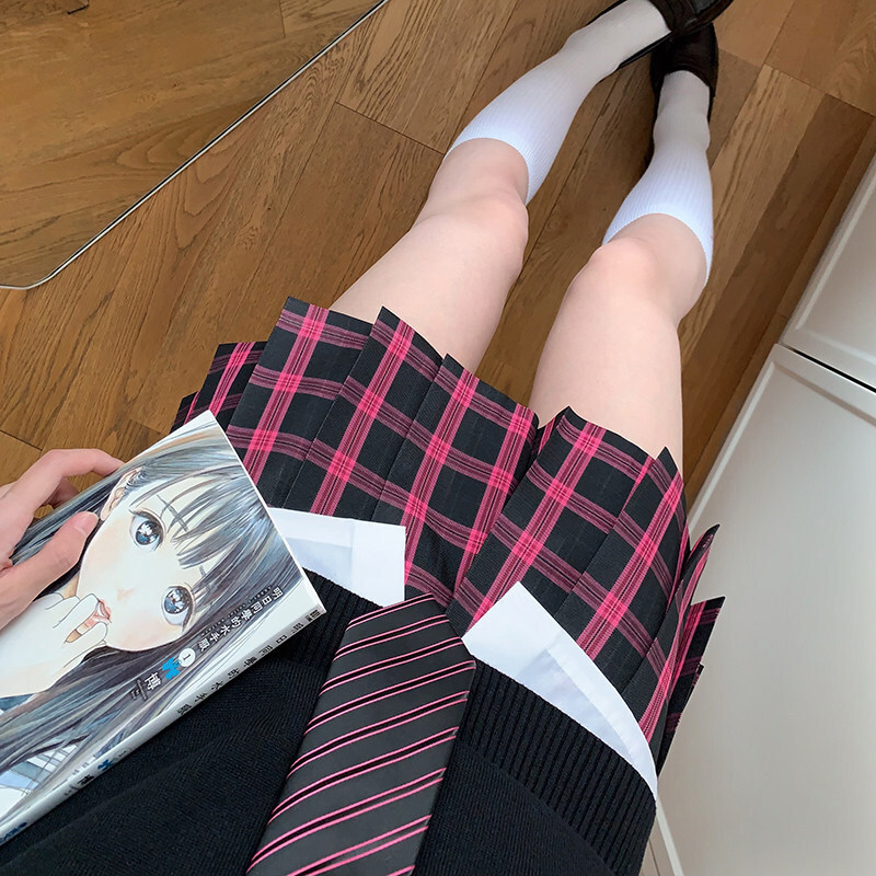 Kyushu Private School Original JK Skirt [New Year's Eve] Authentic Japanese JK Uniform Red Autumn/Winter Pleated Skirt