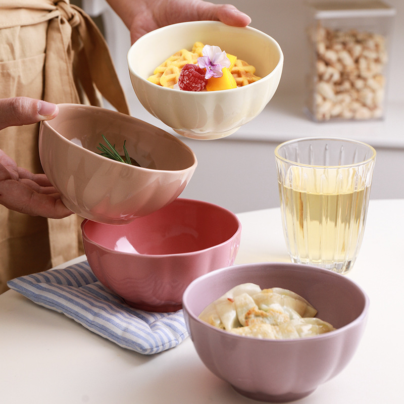 Ins-style high-quality, cute macaron candy color household ceramic tableware, one person one color lotus flower bowl