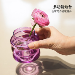ヨーロッパ式カラーリング燭台円形カラー燭台花瓶両用レトロ家庭用燭台中国式置物