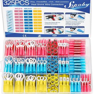 325Pcs Marine Grade Heat Shrink Wire Connectors - Sopoby Electrical Connector Kit Tinned Red Copper,Aw