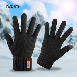 iwarm爱温暖跨境羊驼绒男冬季毛线手套加绒加厚针织触屏手套现货