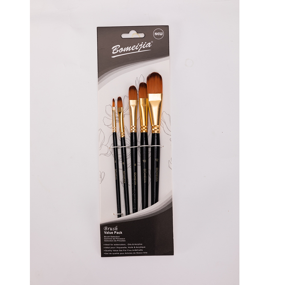 Transfronterizo 6 pinceles de madera perlada barra blanca de dos colores de nylon cabello cabeza redonda cabeza plana para niños DIY pinceles de pintura al óleo