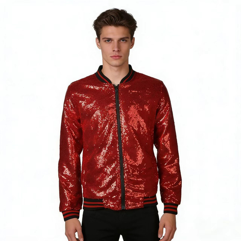 2025 Spring and Autumn New Fashion Jacket Men's Clothing Hot Sale on Aliexpress Men's Stand Collar Color-Block Sequin Jacket