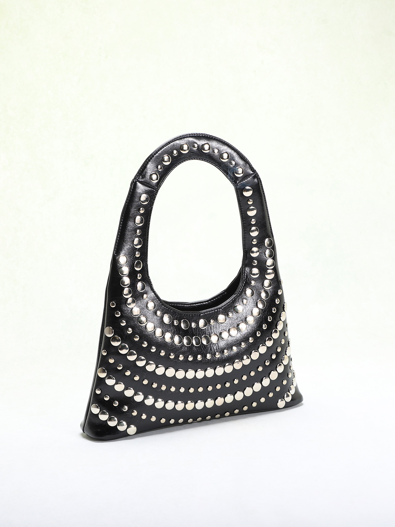 795g Weight Polyester Lining Material Rivet Fashion Element Open Closure Type Single Shoulder Strap Strap Type Shoulder Bag Bags Type Casual, Shopping Occasion Pu Leather Material Solid Color Pattern All Seasons Season Women's Gender Streetwear Style Dumpling Shape Shape Women's Pu Leather Solid Color Streetwear Rivet Dumpling Shape Open Shoulder Bag 2