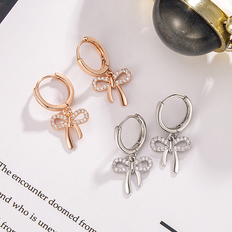 Full Diamond Micro-Embellished Bow Earrings for Women, Simple and High-End, Versatile Earrings, New Earrings, Popular Summer Earrings