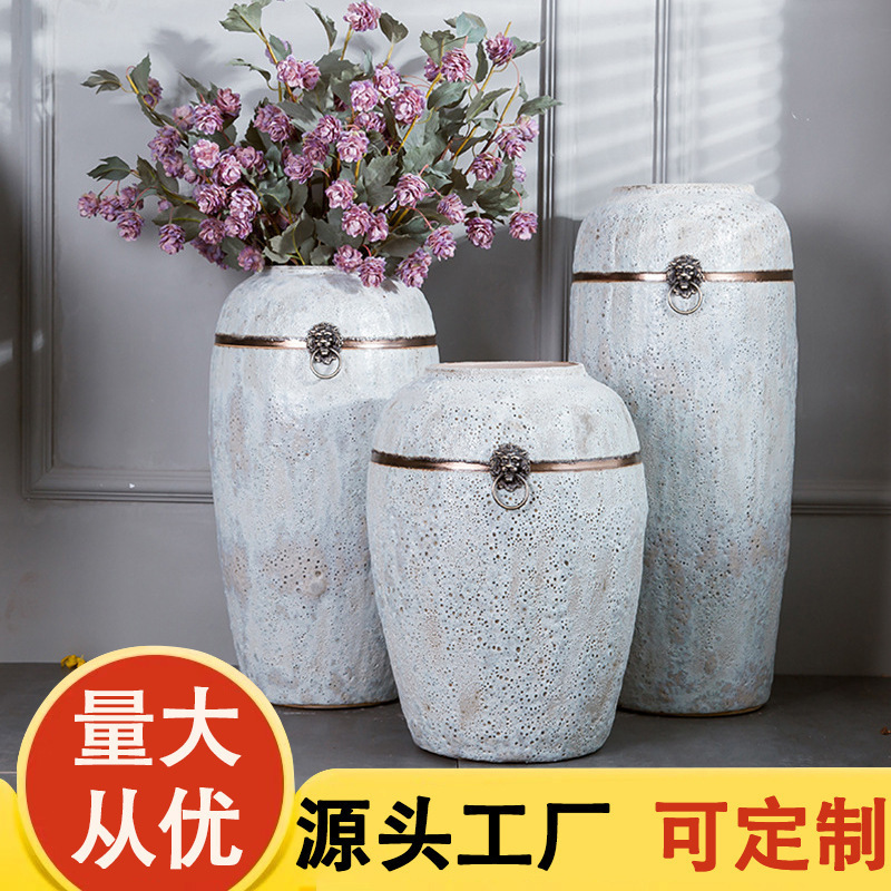 Factory direct pottery handmade art ceramic vase creative ceramic crafts white flower home ornaments