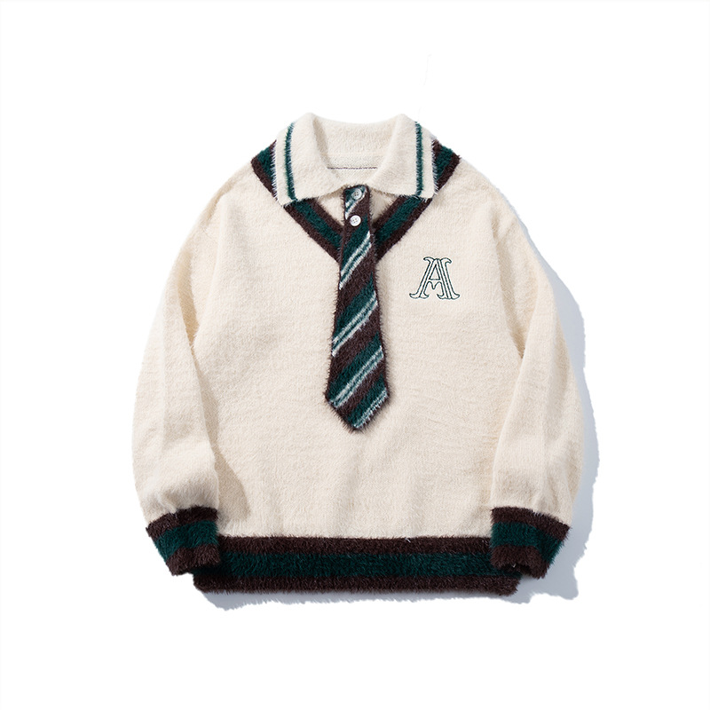 YWFG mujer americana retro estilo universitario otoño 2024 pareja superior versátil cuello redondo manga larga suéter de punto