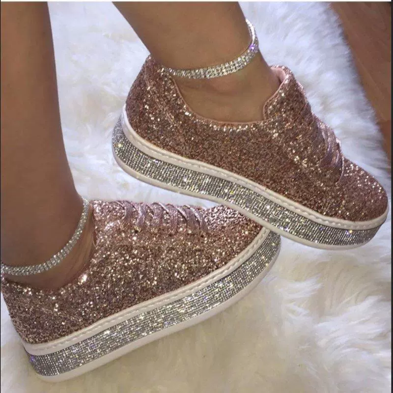 Трансграничная внешняя торговля Одиночная обувь большого размера женская европейская и американская страз серебряная шнуровка